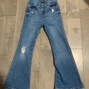 Girls skinny wide leg destressed jeans